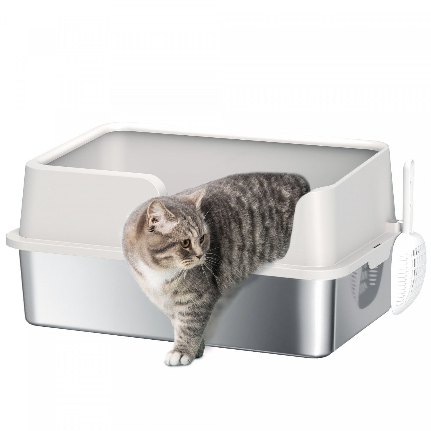 Pawhut Stainless Steel Cat Litter Box With Lid, Metal Extra Large Enclosed  Litter Box For Big Cats With Scoop, High Sided, Non-stick Anti-urine