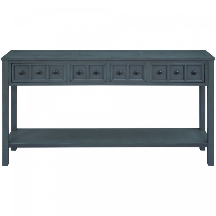 Michael Solid Wood Console Table For Entryway With Storage Drawers And Bottom Shelf - Blue