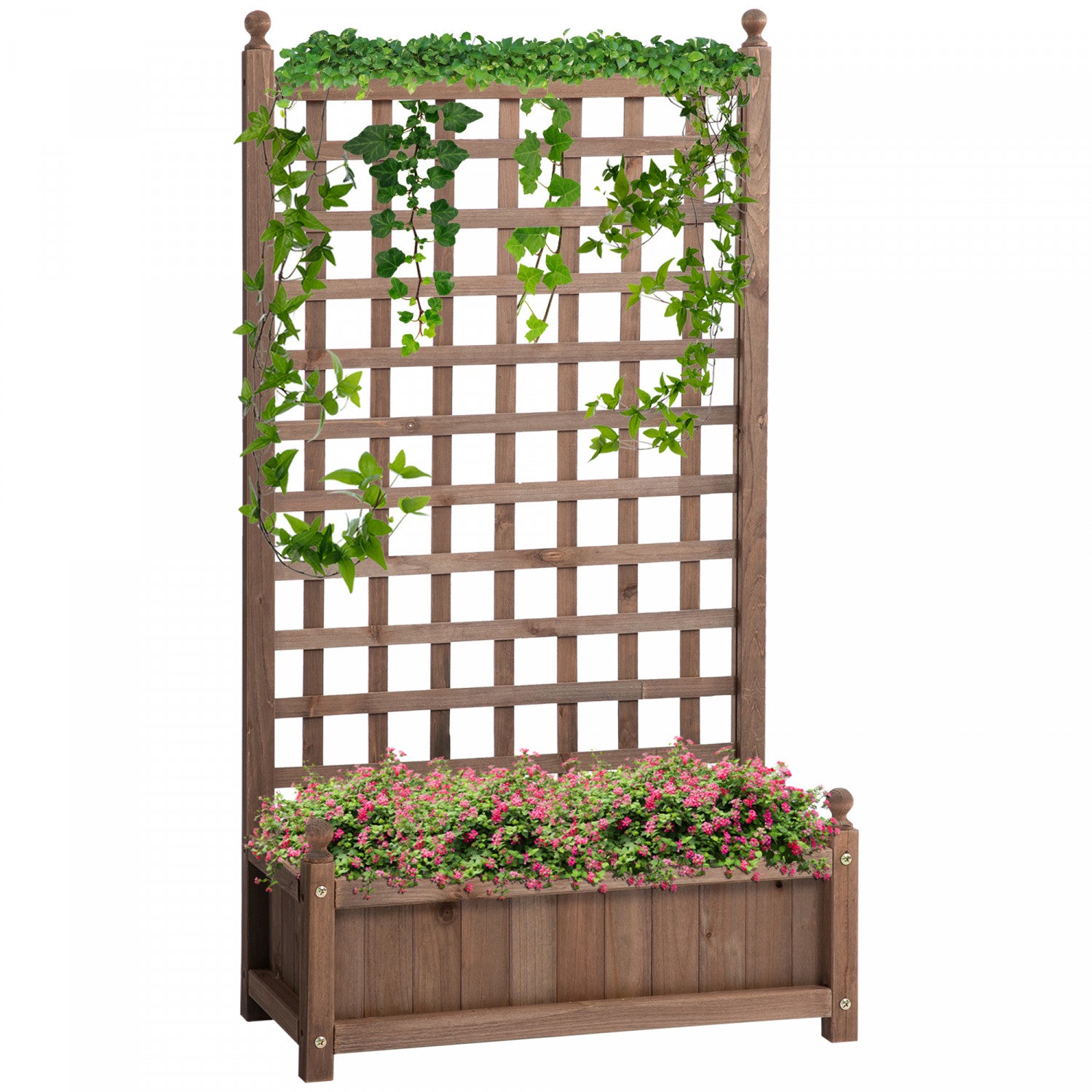 Outsunny Raised Garden Bed With Trellis For Climbing Vines, Wood