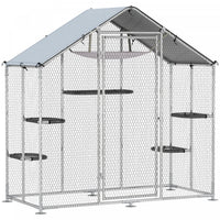 PawHut Large Catio Outdoor Cat Enclosure, Galvanized Steel Walk-in Kitty Cage for Multiple Kittens, with Waterproof Cover, 5 Adjustable Platforms, Hammock, 79