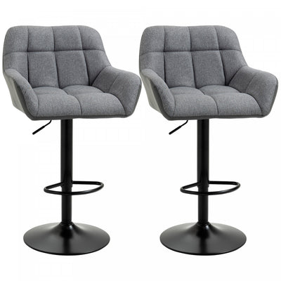 HOMCOM Adjustable Bar Stools Set of 2, Swivel Tufted Fabric Barstools