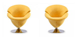 Tulip Modern Velvet Swivel Lounge Chair in Yellow - Set of 2