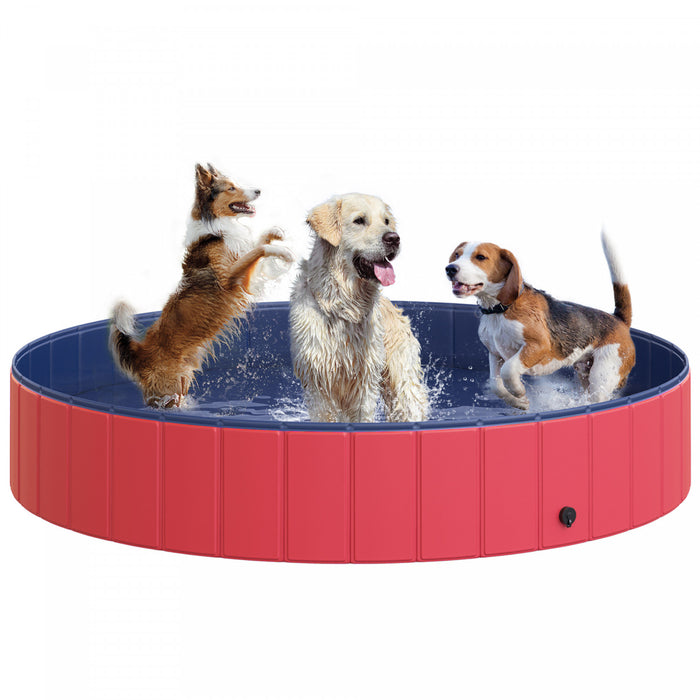 Pawhut Folding Dog Pool Portable Pet Kiddie Swimming Pool, Outdoor/indoor Puppy Bath Tub With Nonslip Bottom For Dogs & Cats, (Φ63\", Red)