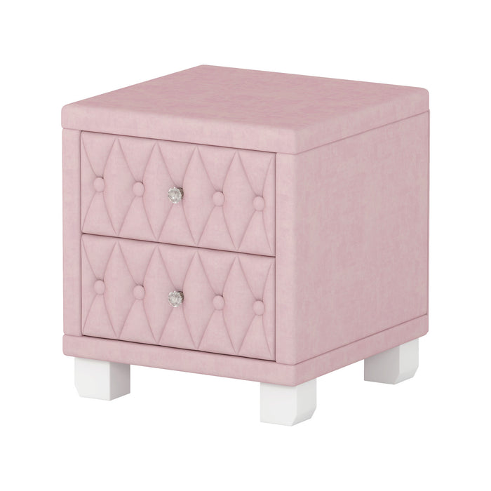 Sophia Elegant Velvet Nightstand with Drawers and Button-Tufted Design,Pink