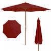 Costway 10FT Patio Wooden Market Table Umbrella Pulley with 8 Bamboo Ribs Sunshade Canopy Wine