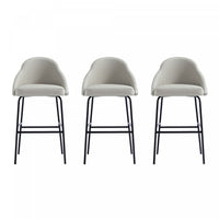 Gracie Modern Metal Upholstered Barstool in Stone Gray and Black - Set of 3 