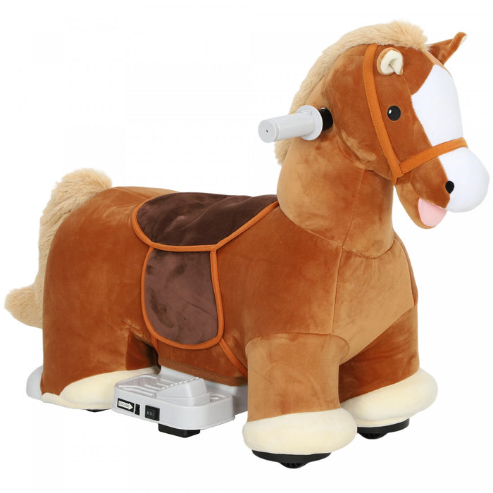 Qaba 6V Ride on Toy Horse, Battery Powered Kids Electric Ride on Horse with Music, Soft Touch, Silent PU Wheels, Forward, Riding Toy Gift for Boys Girls 1.5-5 Years Old, Dark Brown