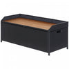 Outsunny Patio Wicker Storage Bench Box with Natural Wood Top Lid Coffee