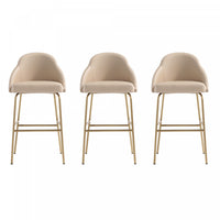 Gracie Modern Metal Upholstered Barstool in Tan and Gold - Set of 3 