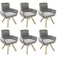 Timothy Velvet Swivel Dining Chairs with Tufted Upholstered and Metal Legs Set of 6, Grey  