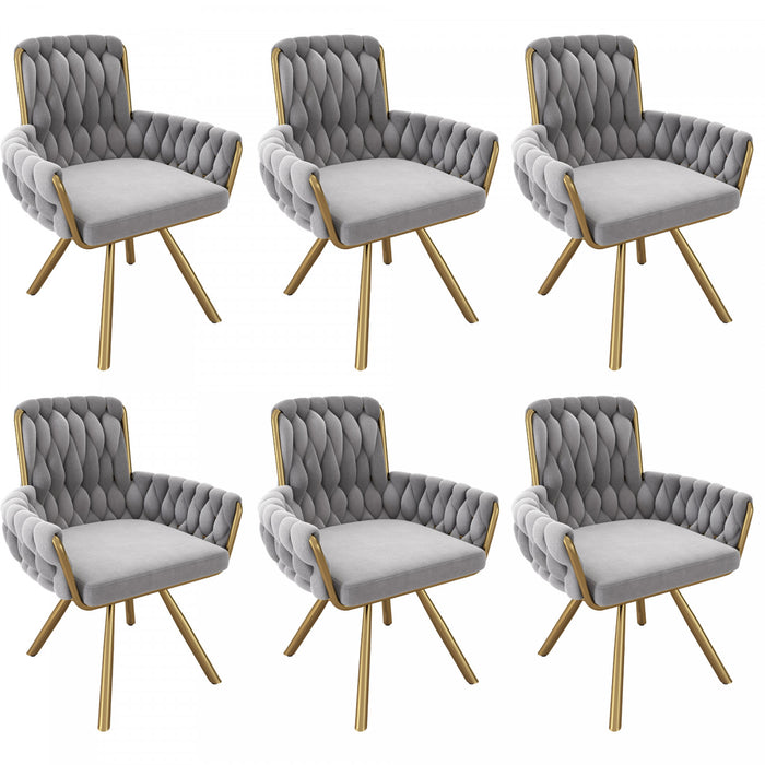 Timothy Velvet Swivel Dining Chairs with Tufted Upholstered and Metal Legs Set of 6, Grey