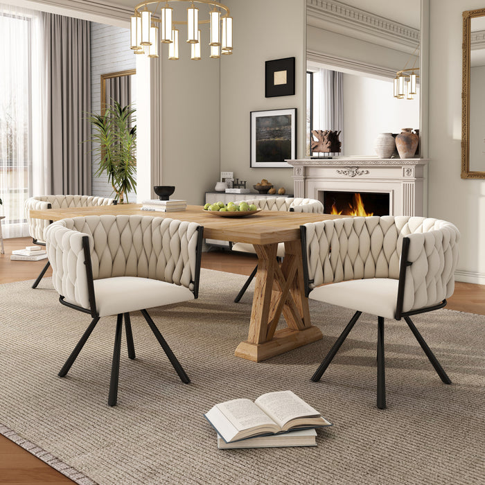 Amelia Velvet Swivel Dining Chairs with Tufted Upholstered and Metal Legs Set of 2, Beige
