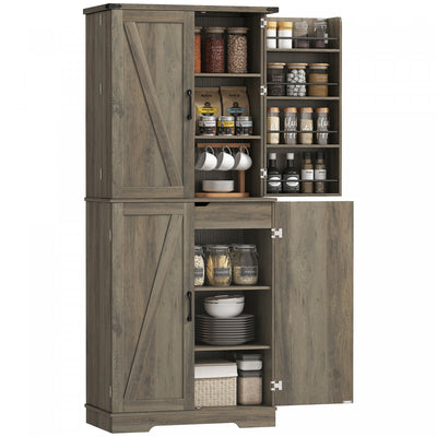 HOMCOM 72" Kitchen Pantry Cabinet, Farmhouse Kitchen Storage Cabinet, Grey