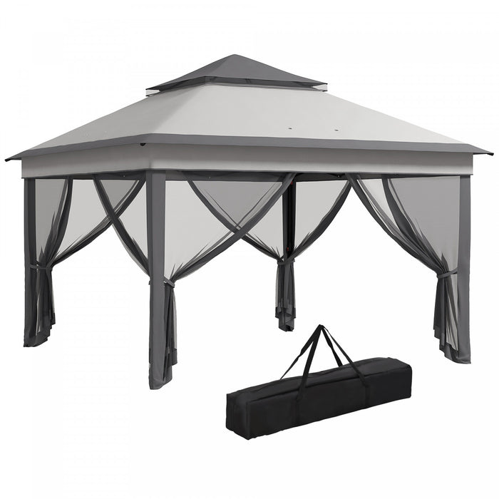 Outsunny 10.7 X10.7 Ft Pop Up Sun Shelter With Uv30+ Roof Cover, Light Grey