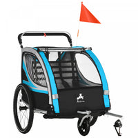 Aosom Baby Bike Trailer for Kids 2 Seater, 3-in-1 Walk/Jog/Ride High-Visibility Bike Stroller for Toddler Wagon, Weather-Strong Double Bicycle Trailer Accessory for Kids, Blue
