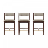 Patricia Modern Wood Upholstered Counter Stool in Linen - Set of 3 