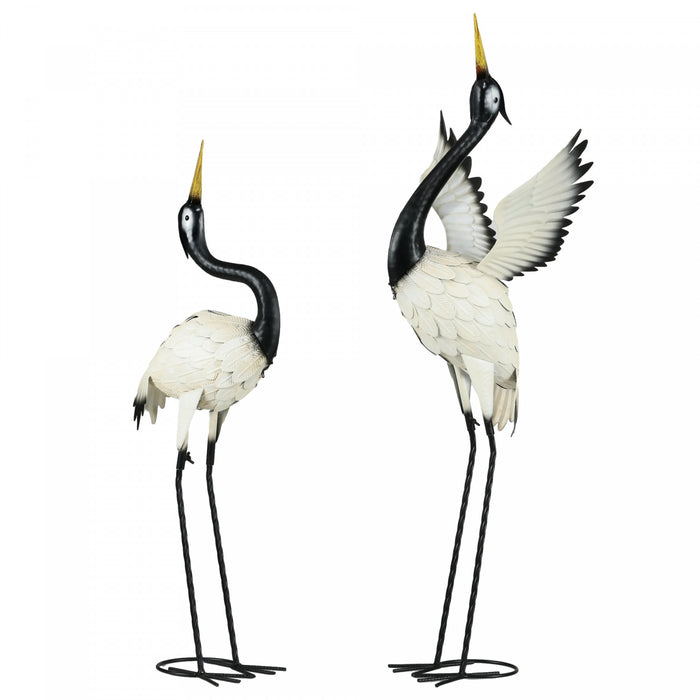 Outsunny 2pcs Heron Garden Statues Metal Yard Art Bird Sculptures, White