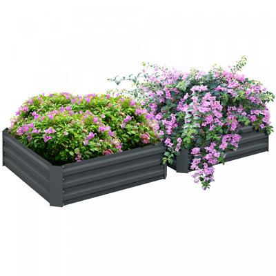Outsunny 39" X 39" X 12" Set Of 2 Raised Garden Bed, Elevated Planter Box With Galvanized Steel Fram|Outsunny Jardiniere Surelevee Jardiniere Surelevee Pour Fleurs Lot De 2 Gris