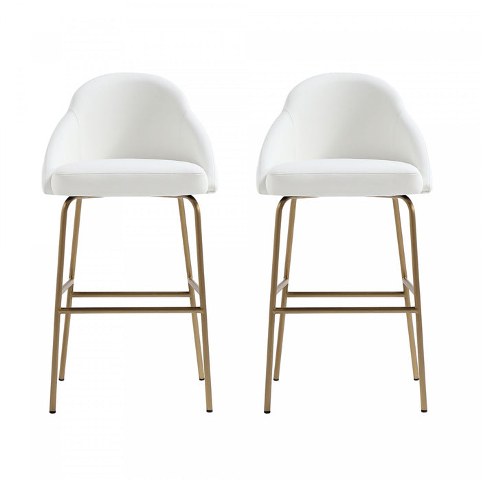 Gracie Modern Metal Upholstered Barstool in White and Gold - Set of 2