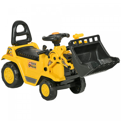 Homcom Ride-on Toy Bulldozer With Bucket Horn Steering Wheel Storage Toddlers For 3 Years Old, Yello|Homcom Bulldozer Jouet Porteur Avec Volant A Corne De Seau Pour Tout-petits, Jaune