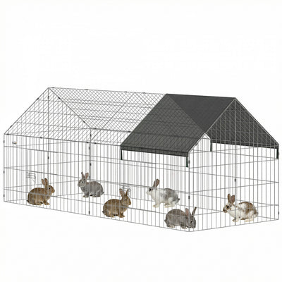PawHut Metal Chicken Coop, 71" x 29.5" x 29.5" Small Animal Cage, Chicken Run for Yard, Portable Poultry Cage w/ UV-Resistant Cover for Rabbits, Ducks, Turtles, Guinea Pigs, Black
