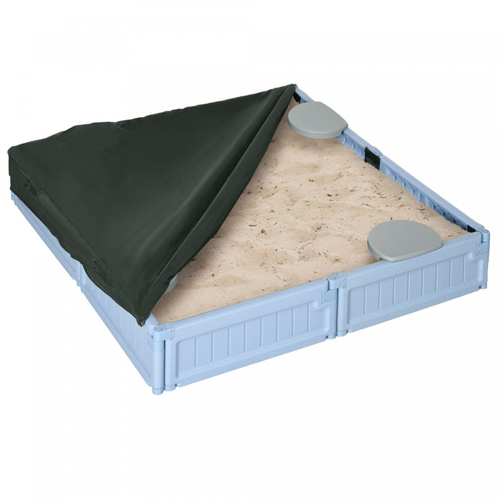 Diy Kids Sandbox With Waterproof Oxford Cover, Sand Playset Station With Bottom Fabric Liner, For 3-12 Years Old, Outdoor Indoor Backyard, Light Blue