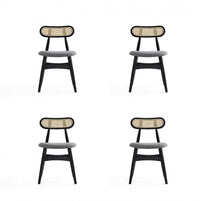 Colbert Industry Chic Cane Back Wood Upholstered Dining Chair in Black and Gray - Set of 4 