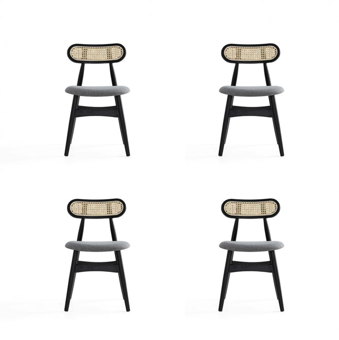 Colbert Industry Chic Cane Back Wood Upholstered Dining Chair in Black and Gray - Set of 4