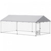Pawhut Outdoor Dog Kennel With Roof, Heavy Duty Dog Run Outdoor Fence Cage With Adjustable & Rotating Bowls, Waterproof Uv-resistant Cover, Secure Lock, 13.1' X 7.5' X 5.2'