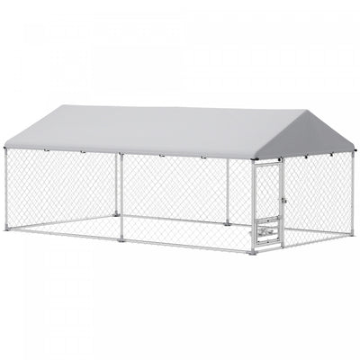 Pawhut Outdoor Dog Kennel With Roof, Heavy Duty Dog Run Outdoor Fence Cage With Adjustable & Rotating Bowls, Waterproof Uv-resistant Cover, Secure Lock, 13.1' X 7.5' X 5.2'