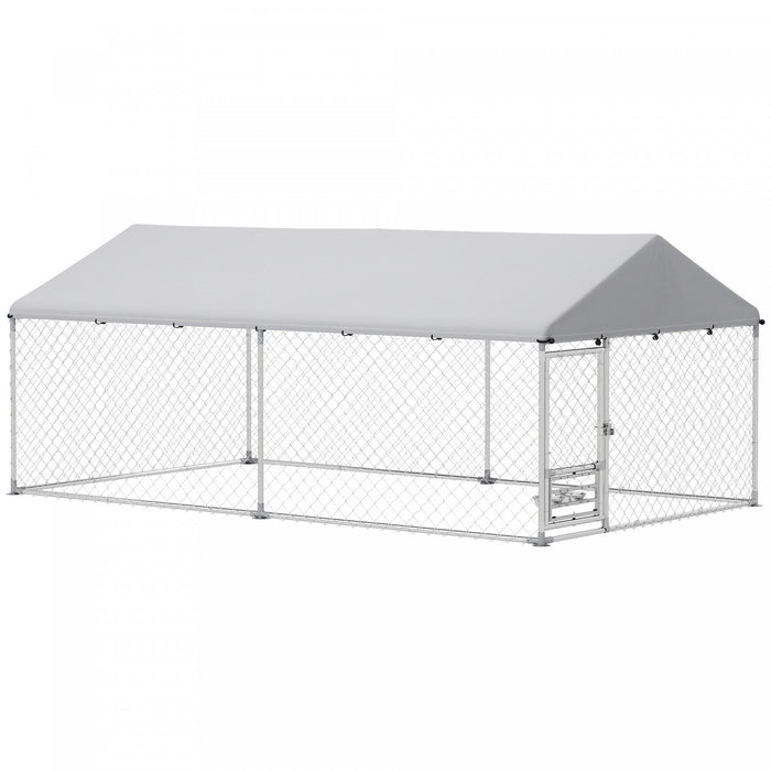 Pawhut Outdoor Dog Kennel With Roof, Heavy Duty Dog Run Outdoor Fence Cage With Adjustable & Rotating Bowls, Waterproof Uv-resistant Cover, Secure Lock, 13.1' X 7.5' X 5.2'