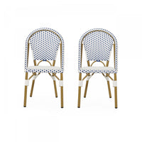 Julien Faux Ratten and Aluminum French Bistro Chairs, Set of 2 - Blue and White