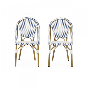 Julien Faux Ratten and Aluminum French Bistro Chairs, Set of 2 - Blue and White