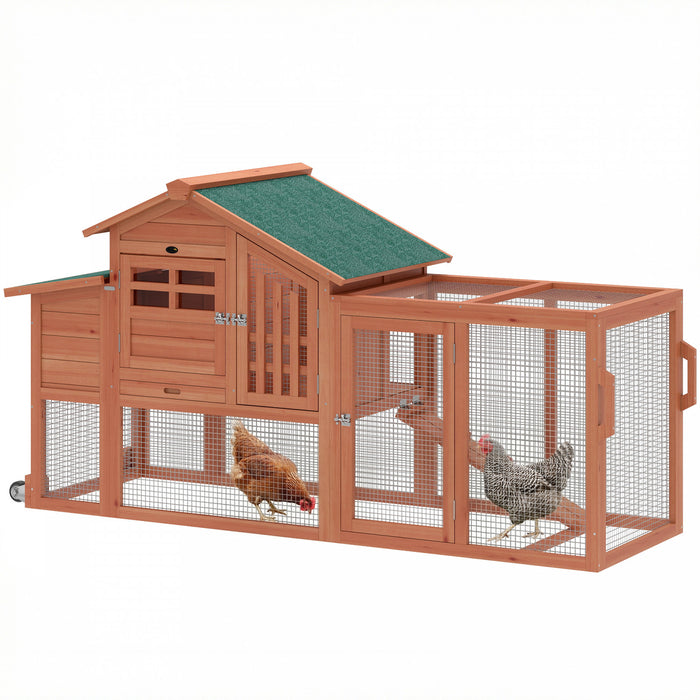 PawHut Chicken Coop with Run, Mobile Wooden Chicken House with Nesting Box, Roosting Bar, Ramp & Tray, Hen House Poultry Cage for 1-2 Hens, 74.8\" L x 27.2\" W x 38.2\" H