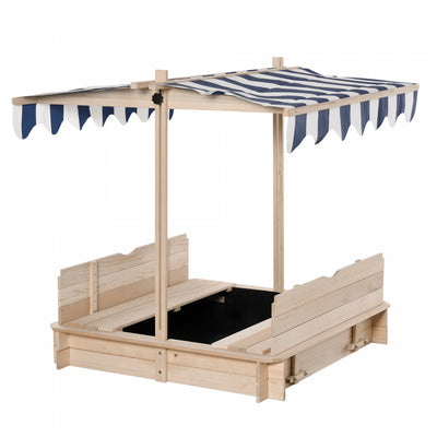 Kids Wooden Sandbox With Lid Outdoor Backyard Playset Children Sand Play Station W/adjustable Cover |Bac A Sable Carre En Bois Pour Enfants Station De Jeu En Plein Air Auvent Reglable Banquette Convert