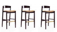 Klismos Mid-Century Modern Wood Upholstered Barstool in Camel - Set of 3
