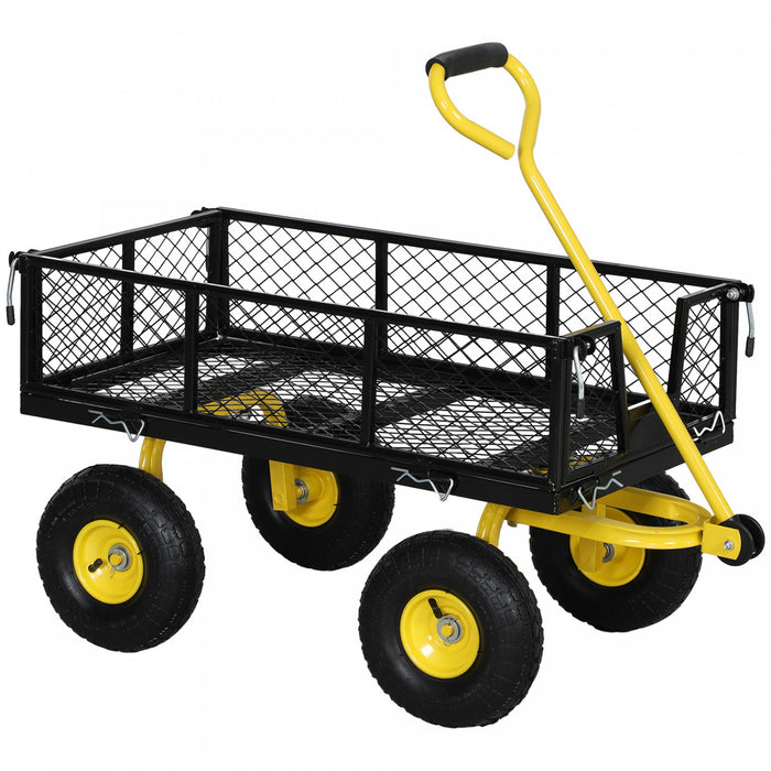Outsunny Heavy Duty Garden Cart, Steel Utility Wagon Cart with Removable Sides to Convert into Flatbed, 10\" Wheels, 180° Rotating Handle, 440lbs Capacity, for Beach Lawn Yard