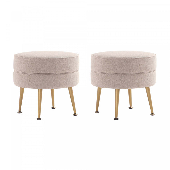 Bailey Mid-Century Modern Upholstered Accent Ottoman in Wheat - Set of 2