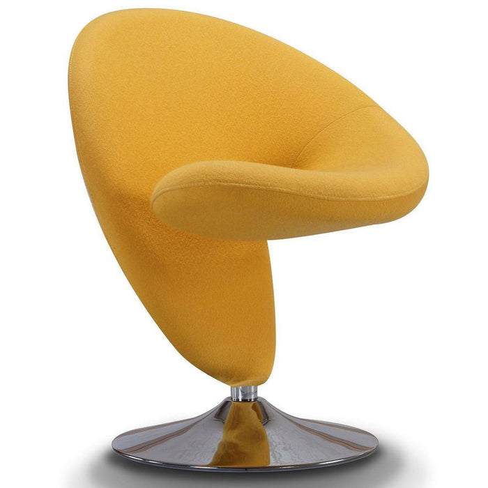 Manhattan Comfort Curl Polished Chrome Wool Blend Swivel Accent Chair - Yellow