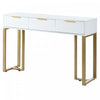 Horizon Modern Console Table with Geometric Drawers and Gold Frame, White/Gold