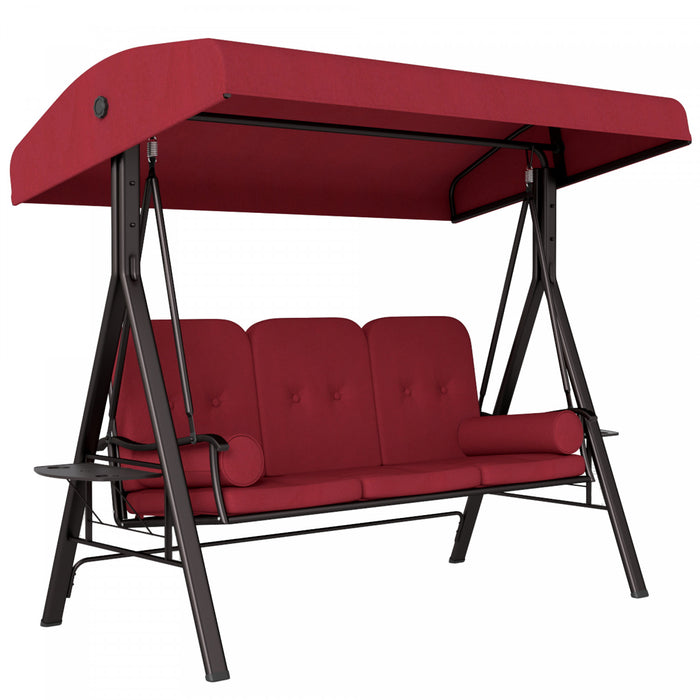 Outsunny 3 Seater Porch Swing Heavy Duty Outdoor Swing Chair, Wine Red