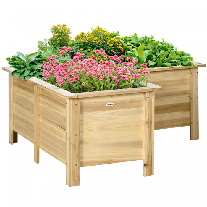 Outsunny Raised Garden Bed, Wooden Elevated Planter Box Outdoor With Legs, For Vegetables, Flowers, Herbs, L-shaped, Natural