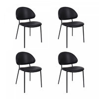 Haven Contemporary Modern Vegan Leather Metal Side Chair in Black - Set of 4