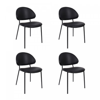Haven Contemporary Modern Vegan Leather Metal Side Chair in Black - Set of 4 | Chaise laterale contemporaine moderne en cuir vegetalien et metal Haven, noire - Lot de 4