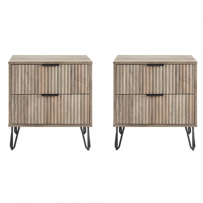 Dumbo Modern 20\" Fluted Nightstand in Rustic Gray (2-Drawer) - Set of 2