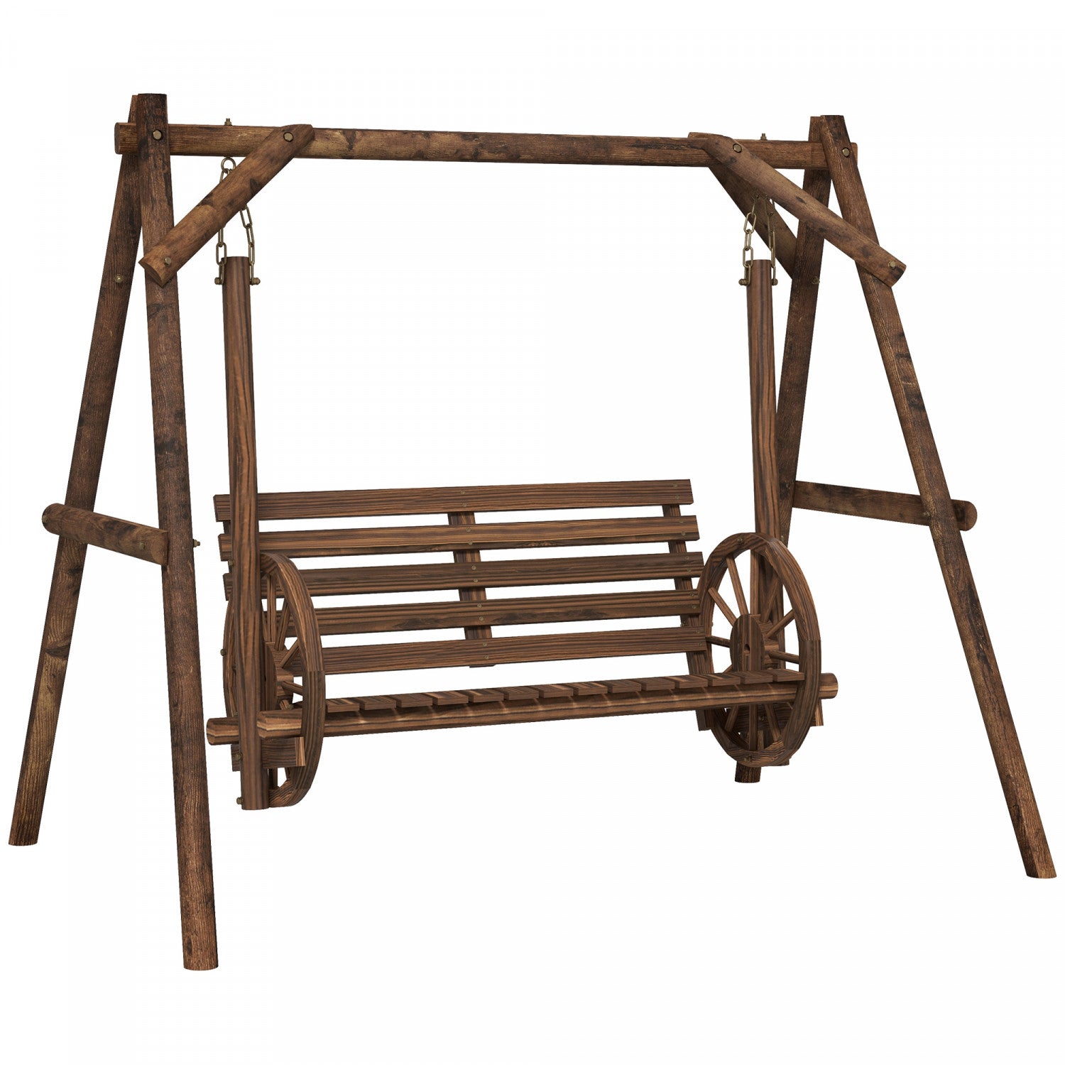 Outsunny 2 Person Porch Swing w Stand Carbonized Wooden Patio Swing Chair