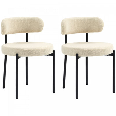 HOMCOM Dining Chairs Set of 2 Kitchen Chairs with Steel Legs, Beige