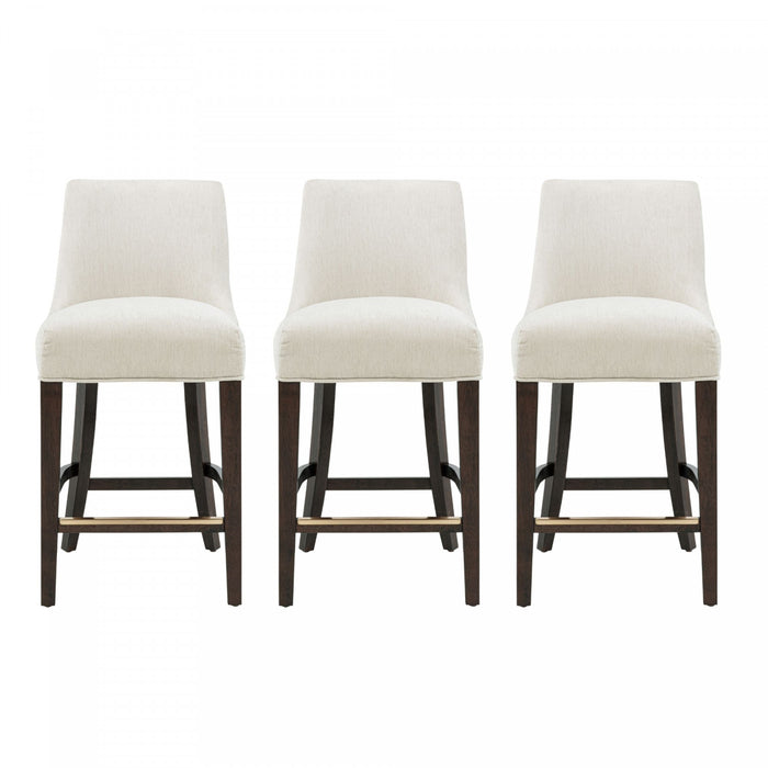 Beever Modern Chenille Wood Counter Stool in Cream - Set of 3 Bar Stool