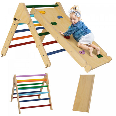 Qaba Pikler Triangle Set, Climbing Toys For Toddlers With Ramp, 3 In 1 Climbing Toys Indoor Baby Jun|Qaba Ensemble Triangulaire, Jouets D'escalade Pour Tout-petits Avec Rampe, Jouets D'escalade 2 En 1,
