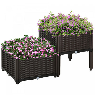 Outsunny 2-piece Raised Garden Bed Pp Raised Flower Bed Vegetable Herb Grow Box Stand|Outsunny Jardiniere Sur Pieds Carre Potager 2 Etages Dim. 80l X 40l X 44h Cm Insert Dirrigation Pla